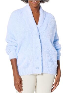 PJ Salvage Women's Loungewear Feather Knit Cardigan, Blue Mist‎ Large
